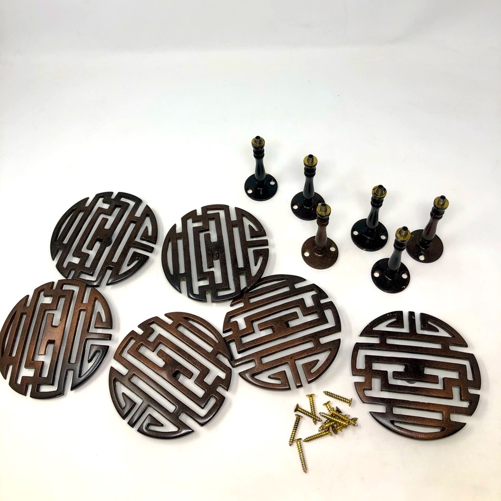 Vintage Chinoiserie Solid Brass Curtain Holdbacks